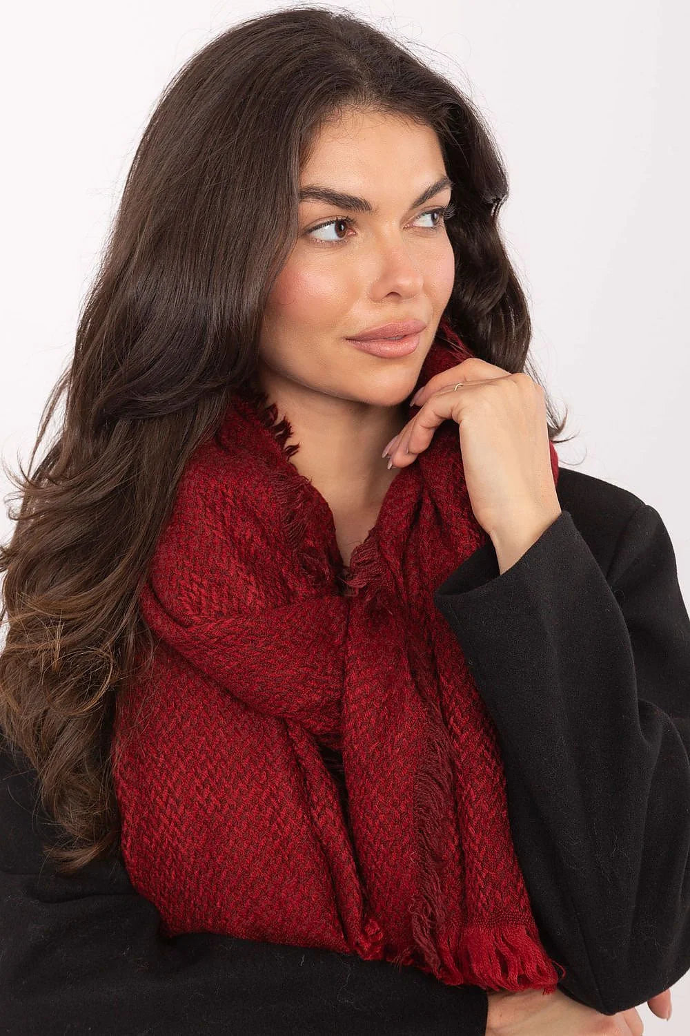écharpe châle femme bordeaux oversize maille épaisse chevrons tissage structuré brossée franges généreuse cocooning chaud acrylique 220cm 62cm