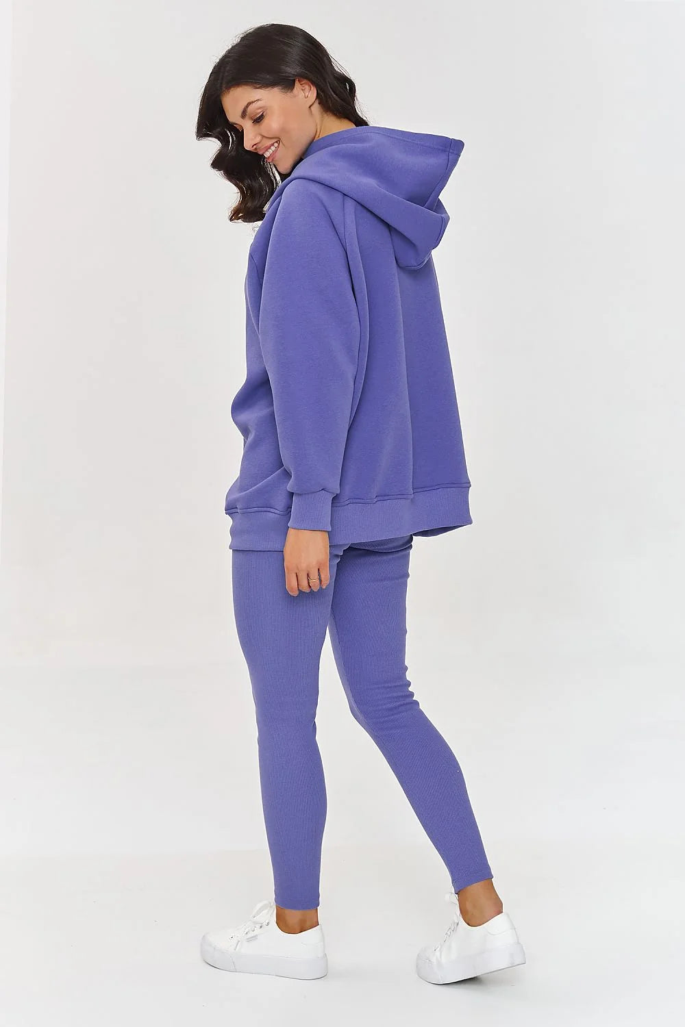 Ensemble Makadamia pour femme sweat-shirt top leggings décontracté branché coton polyester violet uni coupe ample slim