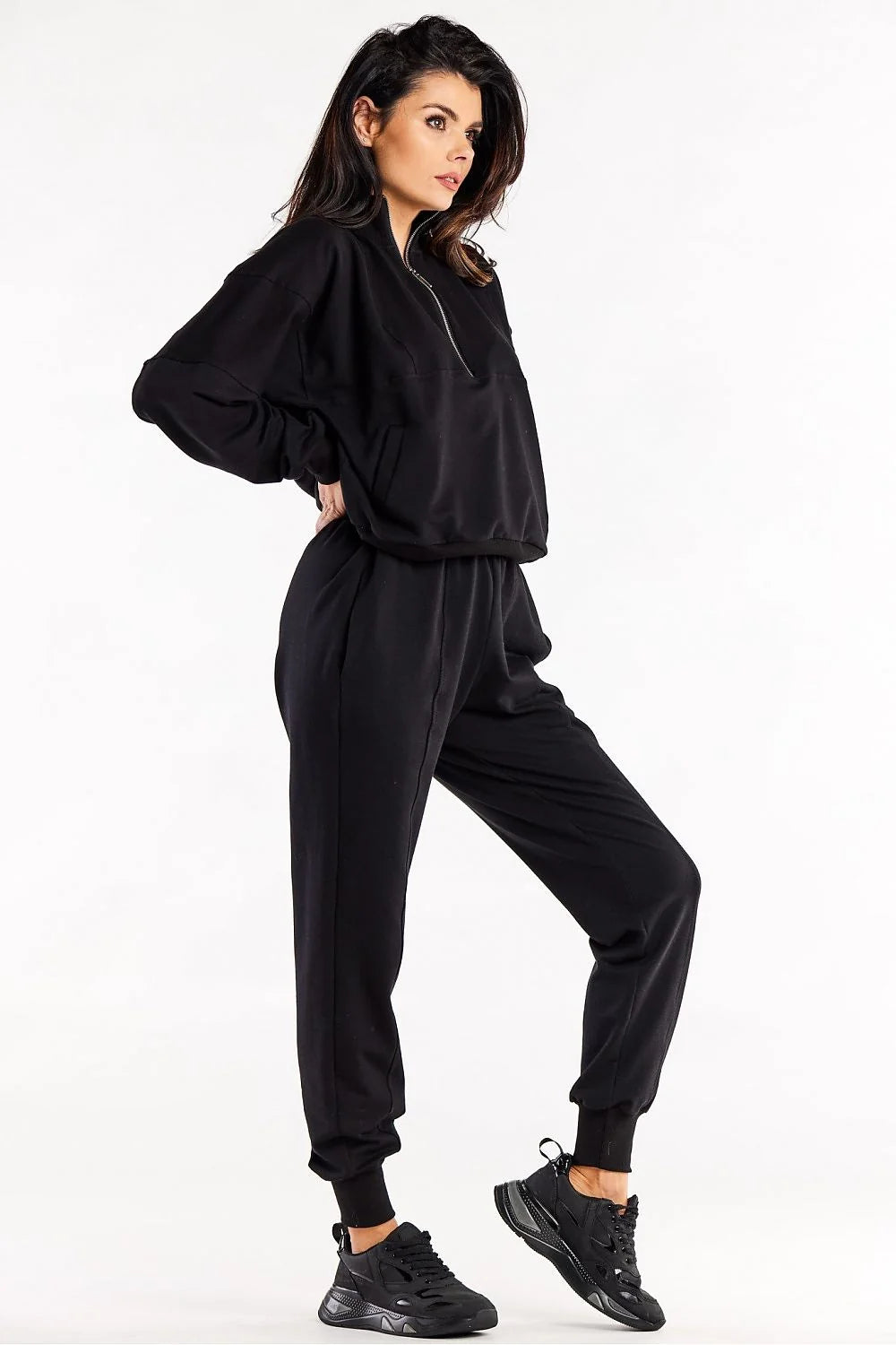 Pantalon survêtement Infinite You pour femme style sportswear ample élasthanne coton noir taille élastique poches latérales