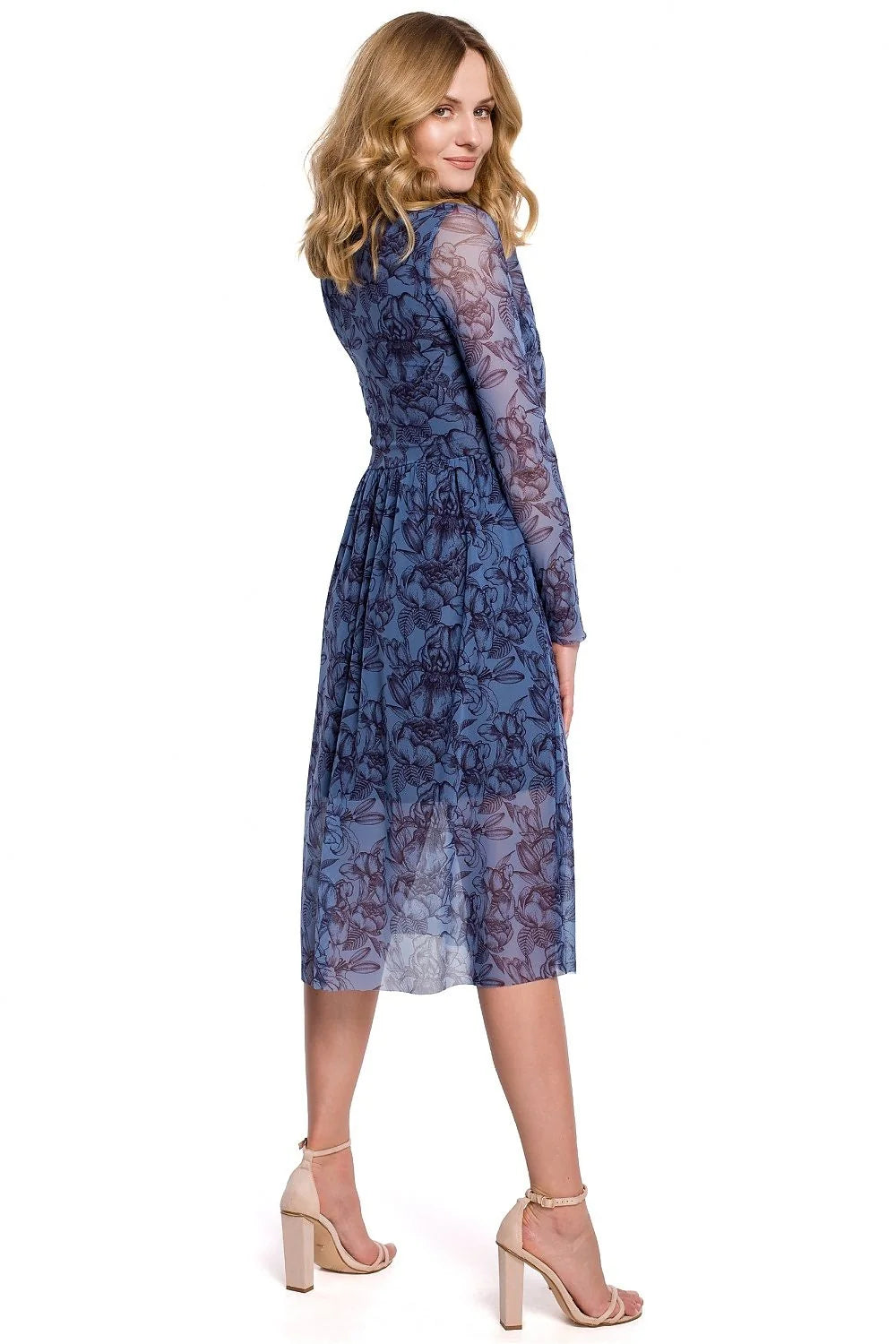 Robe de soirée longue polyester élégante avec manches transparentes motifs floraux pour femmes modernes