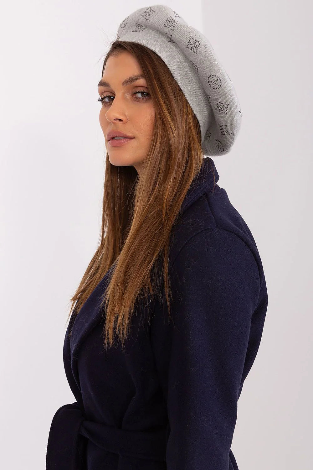 béret tricot strass gris élégant féminin classique ronde ample doux chaud moelleux mélange acrylique coton cachemire texturé parisien