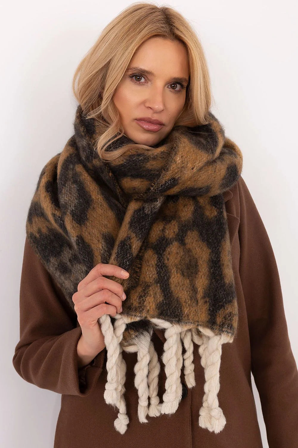 Écharpe moderne en laine motif animal châles longs franges blanches mode hiver femmes polyester 100%