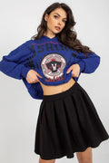 ensemble fancy sweatshirt cropped hoodie oversize college bleu roi molleton écusson imprimé manches longues côtelés jupe évasée taille haute plissée