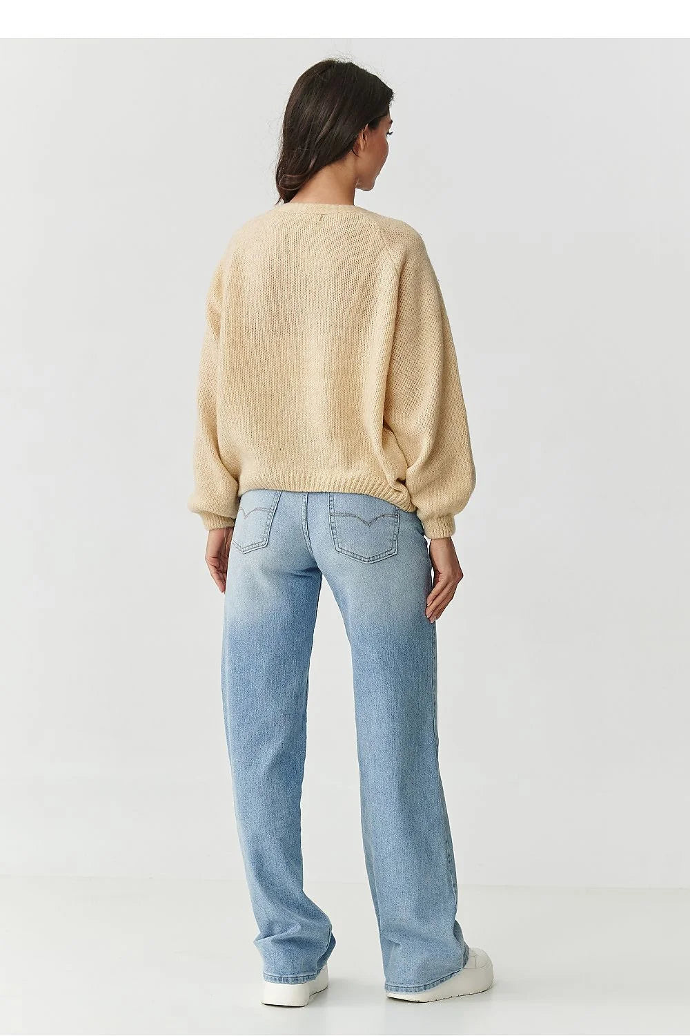 cardigan court femme oversize maille duveteuse beige crème colV bordcôtelé manchesbouffantes sansboutons doux léger respirant kidmohair laine polyamideacrylique