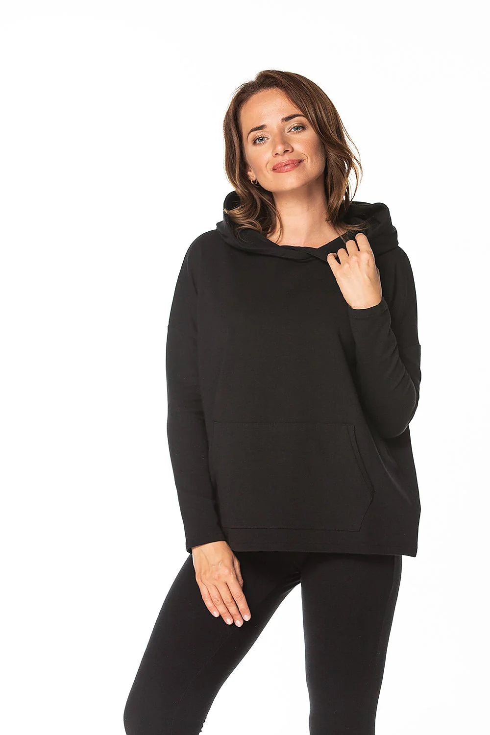 Sweatshirt et pantalon assorti pour femme, noir, coton polyester, style décontracté, coupe ample et slim, ensemble moderne