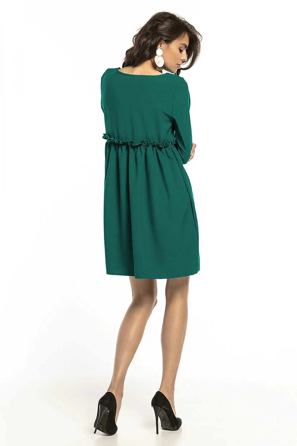 Robe évasée verte en polyester moderne élégante manches longues style chic pour journée décontractée