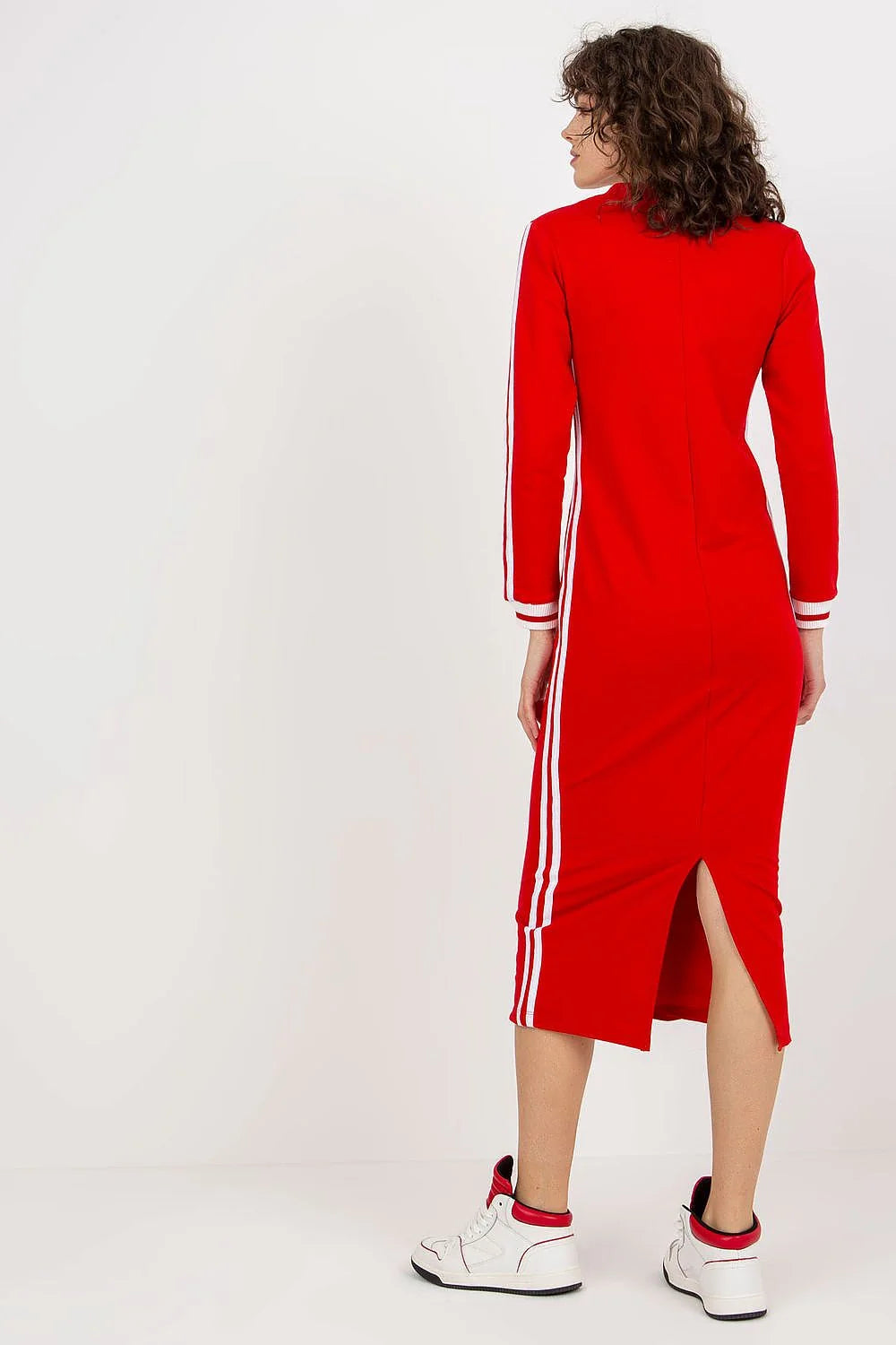 Robe de jour Fancy longue manches longues en V contrastante coton élasthanne femme élégance polyvalente