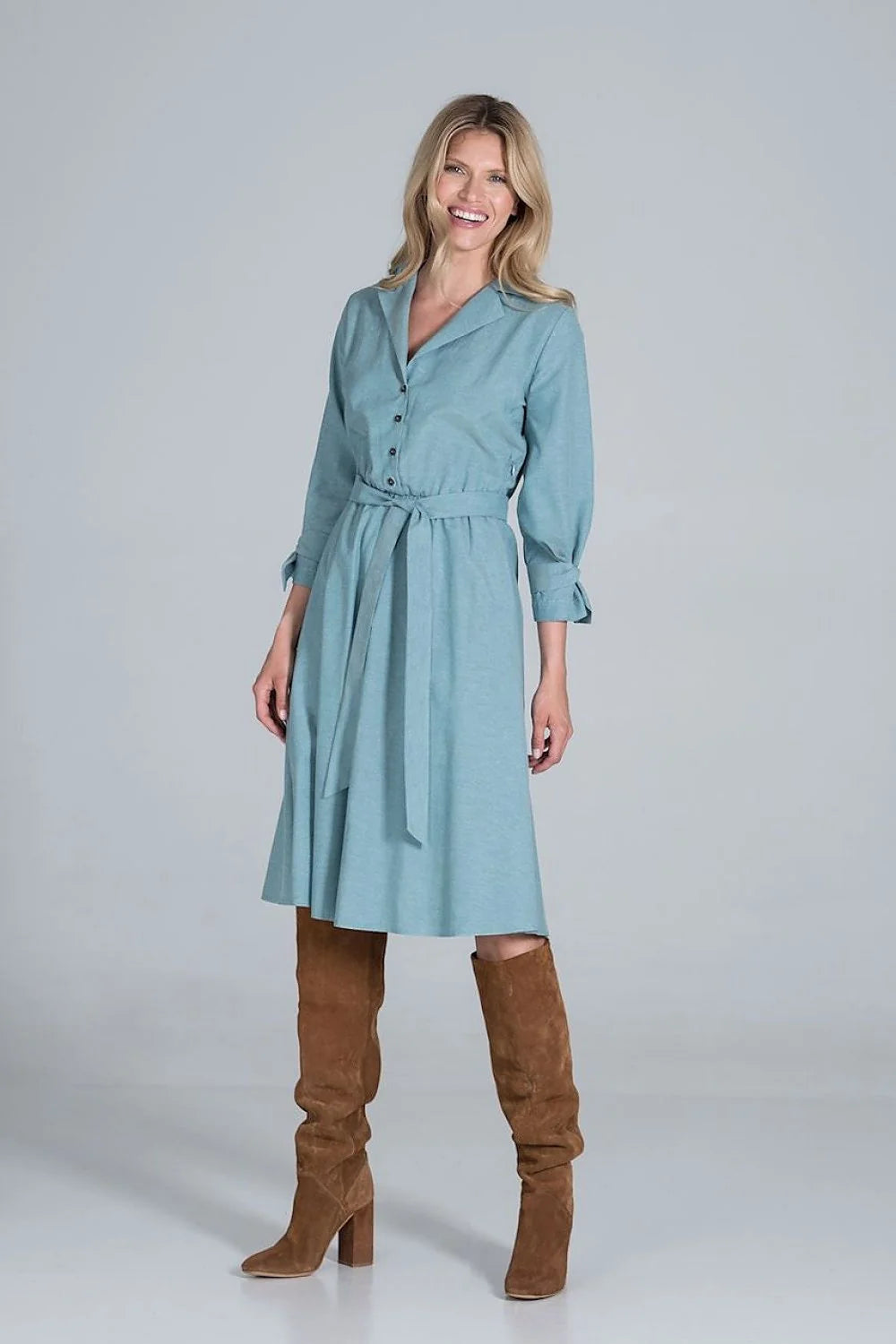 Robe chemise viscose décontractée à carreaux manches longues ceinture ajustable élégante pour femme automne