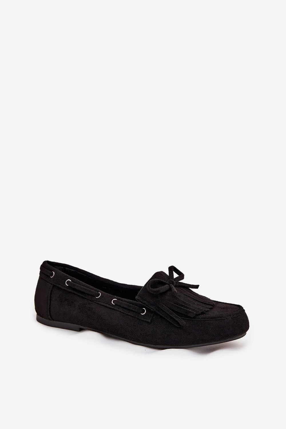 mocassins femme suede ecologique noir bout rond franges kiltie noeud slipon talon plat semelle fine cuir confort quotidien casual chic