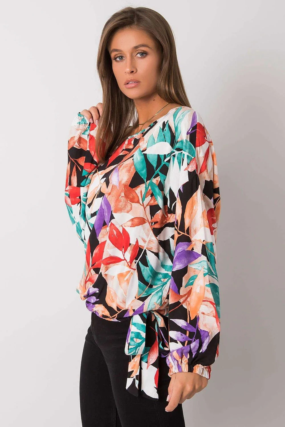Chemisier pour femme motifs feuilles tropicales couleurs vives manches longues coupe ample style audacieux été 2023