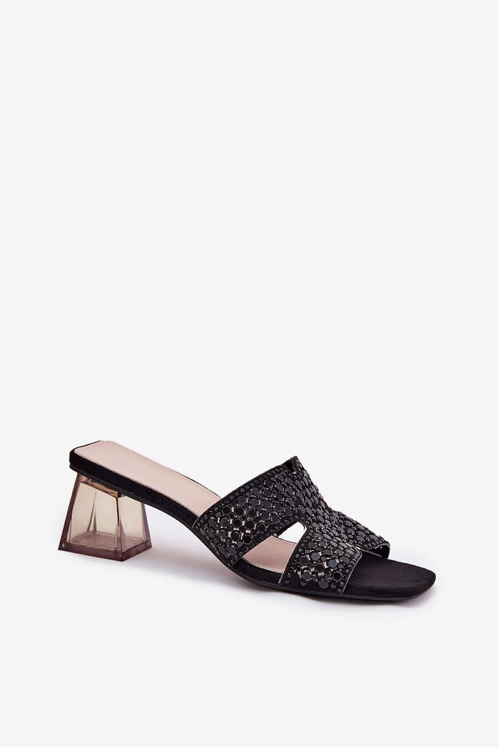 Sandales élégantes pour femmes Summer Step design moderne talons cubiques paillettes noires occasion soirée été
