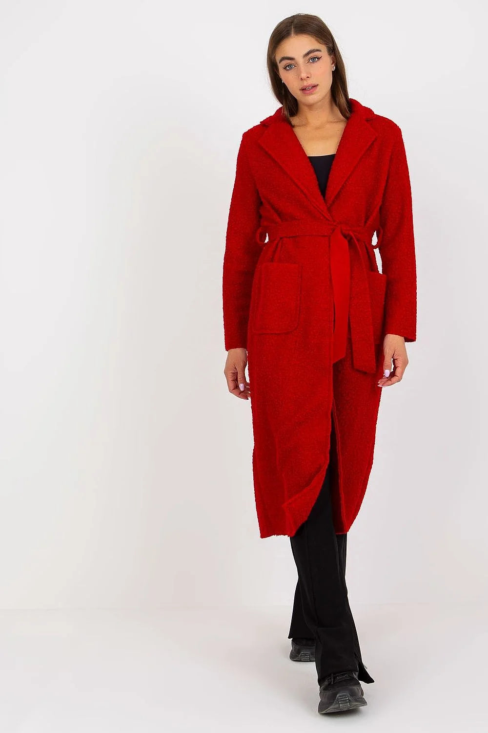 Manteau pour femme beige en boucle tailleur long manches longues collets en V poches plaquées cap assortie style casual élégant