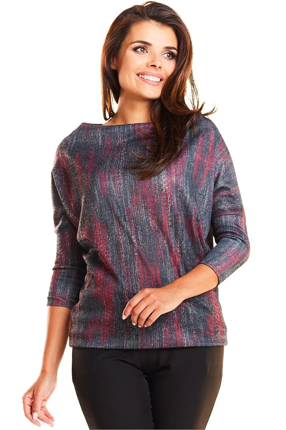 Pull bleu marine motifs dorés géométriques élégant ample confortable idéal femmes modernes style décontracté