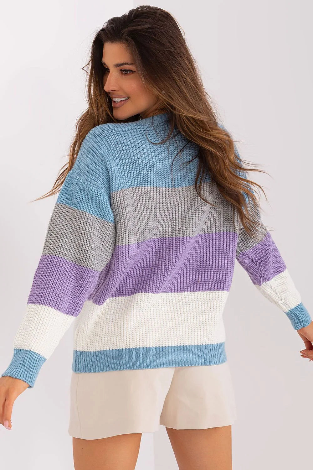 Pullover femme style décontracté motifs rayures larges maille épaisse coupe surdimensionnée manches longues encolure bateau