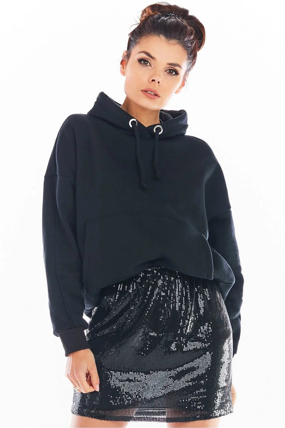 Jupe courte noire à paillettes polyester extensible glamour soirée chic femme mode tendance actuelle