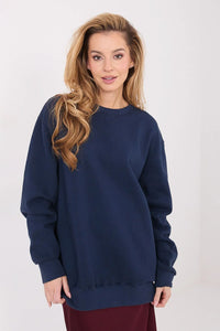 sweatshirt femme oversize coupe large encolure ronde manches longues épaules tombantes bleu marine uni molletonnée douce coton élasthanne