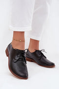 derbies femme cuir noir bout arrondi lacets plats empeigne perforée semelle contrastée marron talon bas coupe ajustée confort élégant intemporel