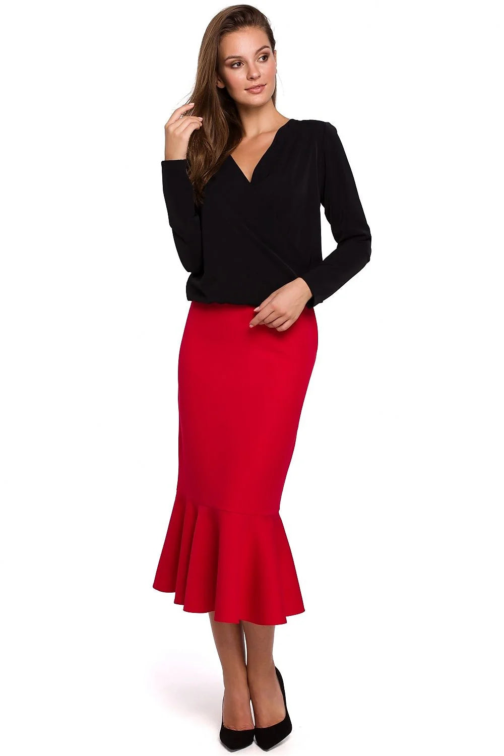 chemisier makover femme élégant sophistiqué confortable fluide polyester élasthanne enveloppe décolleté V manches longues tombé délicat