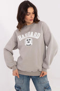 Sweatshirt Femme Universitaire HARVARD Blanc Gris Clair Coton Polyester Confort Style Sportif Manches Longues Col Rond Durable Polyvalent