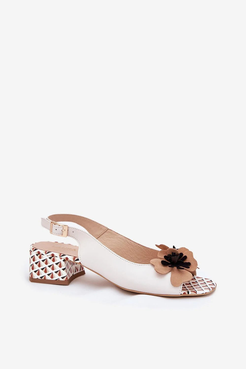 Sandales à talons carrés pour femmes, cuir naturel, fleurs en suedette, design slingback, estivales et soirées, élégance et confort