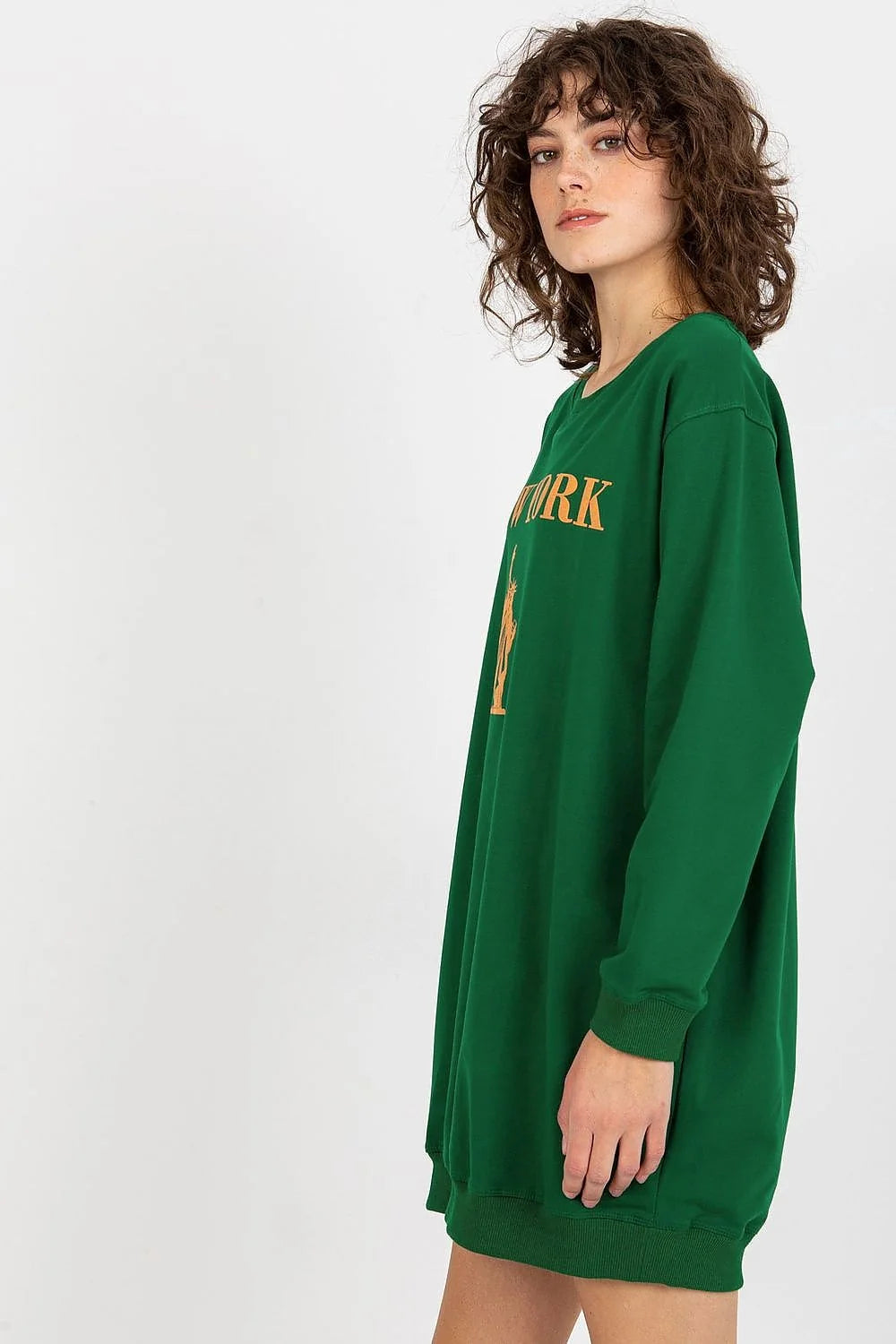 Robe pull oversize femme verte forêt imprimé Statue de Liberté NEW YORK coton polyester elasthanne manches longues col rond