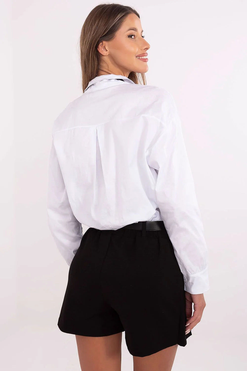 chemise femme manches longues popeline blanche col classique boutons cravate amovible satinée broches florales coton elasthanne coupe universelle