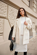 Veste longue Roco Fashion en laine bouclée beige femme style élégant coupe droite ample printemps automne