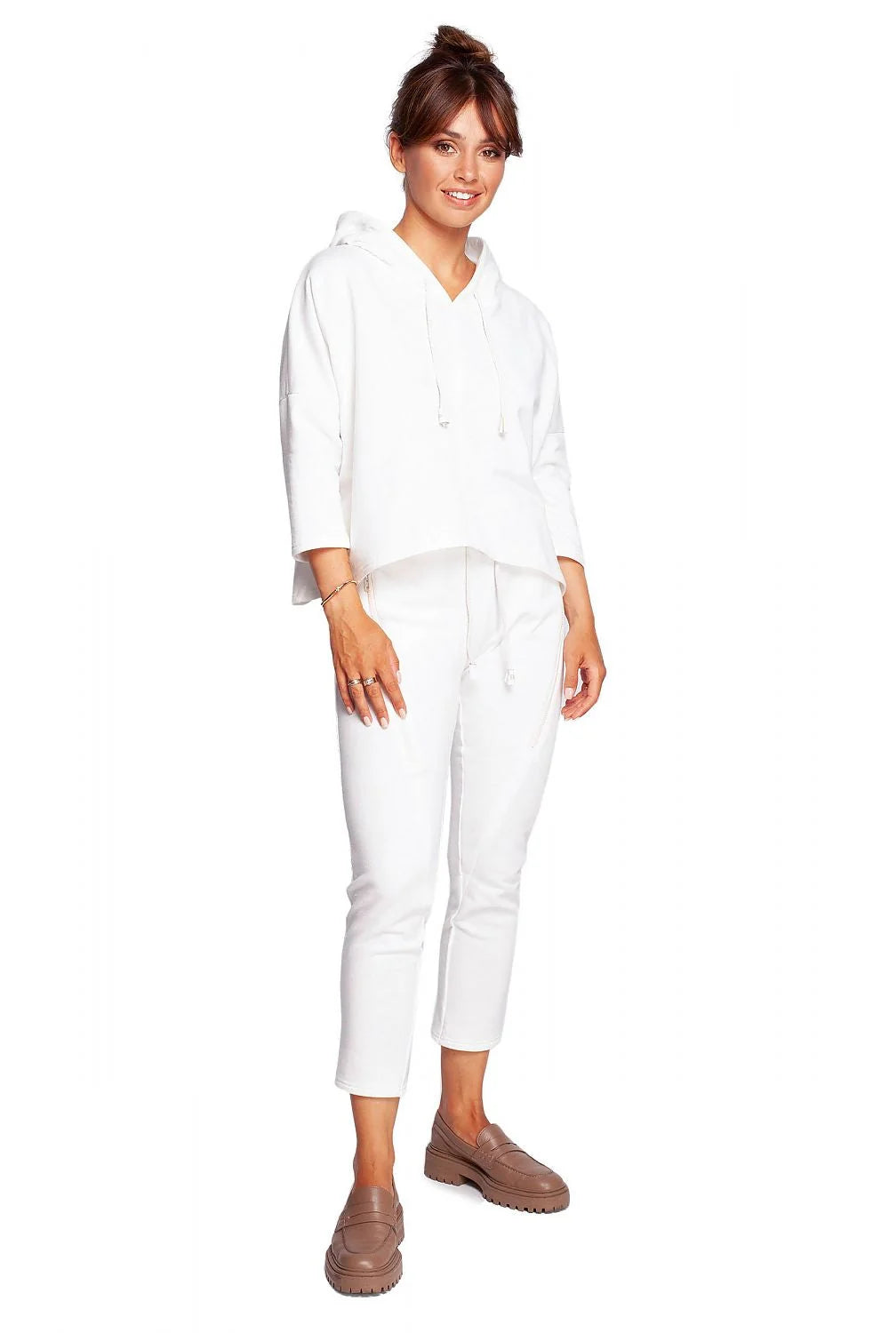 Sweatshirt et pantalon Be Wear femme rose pâle oversize décontracté style moderne maille douce coton polyester capuche drawstring