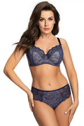 Ensemble de lingerie Gorsenia culottes brésiliennes soutien-gorge dentelle bleu marine motifs floraux armatures ajustables femmes