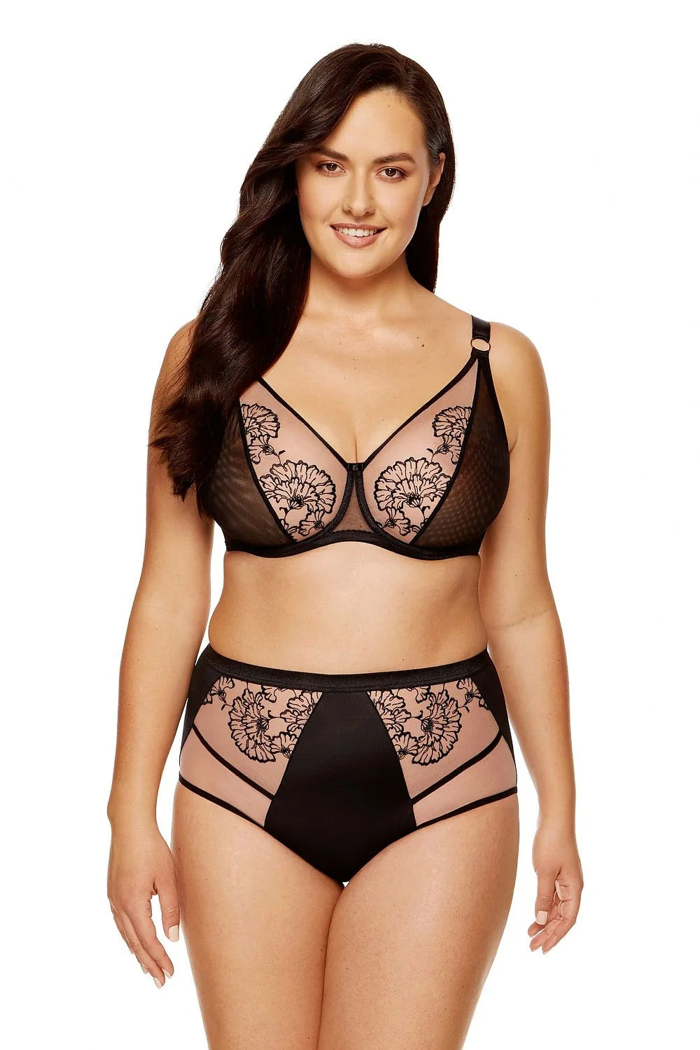 Ensemble de lingerie élégant corset transparent broderie florale noir femmes soutien-gorge culotte raffiné