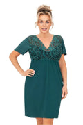 Chemise de nuit femme taille grande viscolle douce dentelle encolure V style empire couleur teal manches courtes