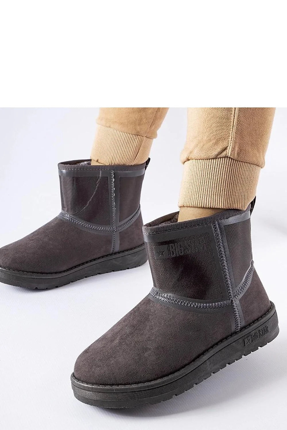 Bottes de neige modernes Solea Big Star couleur gris foncé en suédé synthétique femme confort hauteur moyenne fermeture éclair