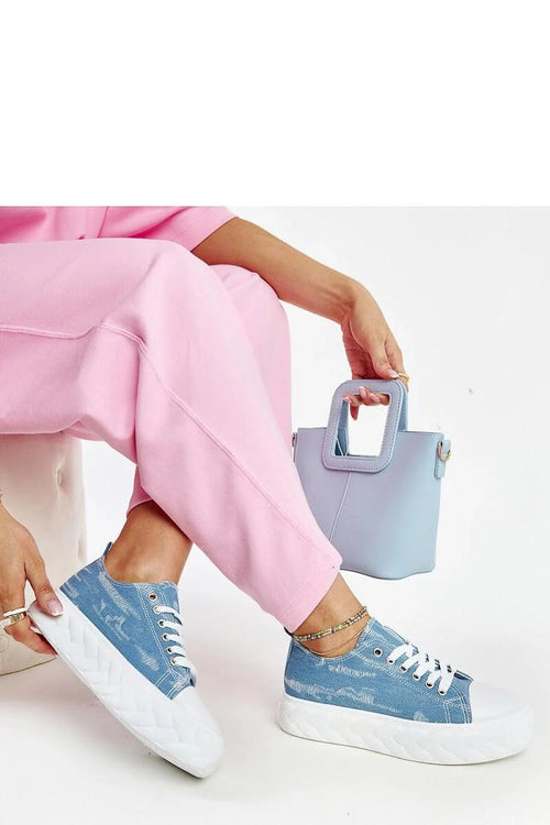 Baskets pour femmes style décontracté design moderne tige denim bleu semelle caoutchouc blanc lacets blancs