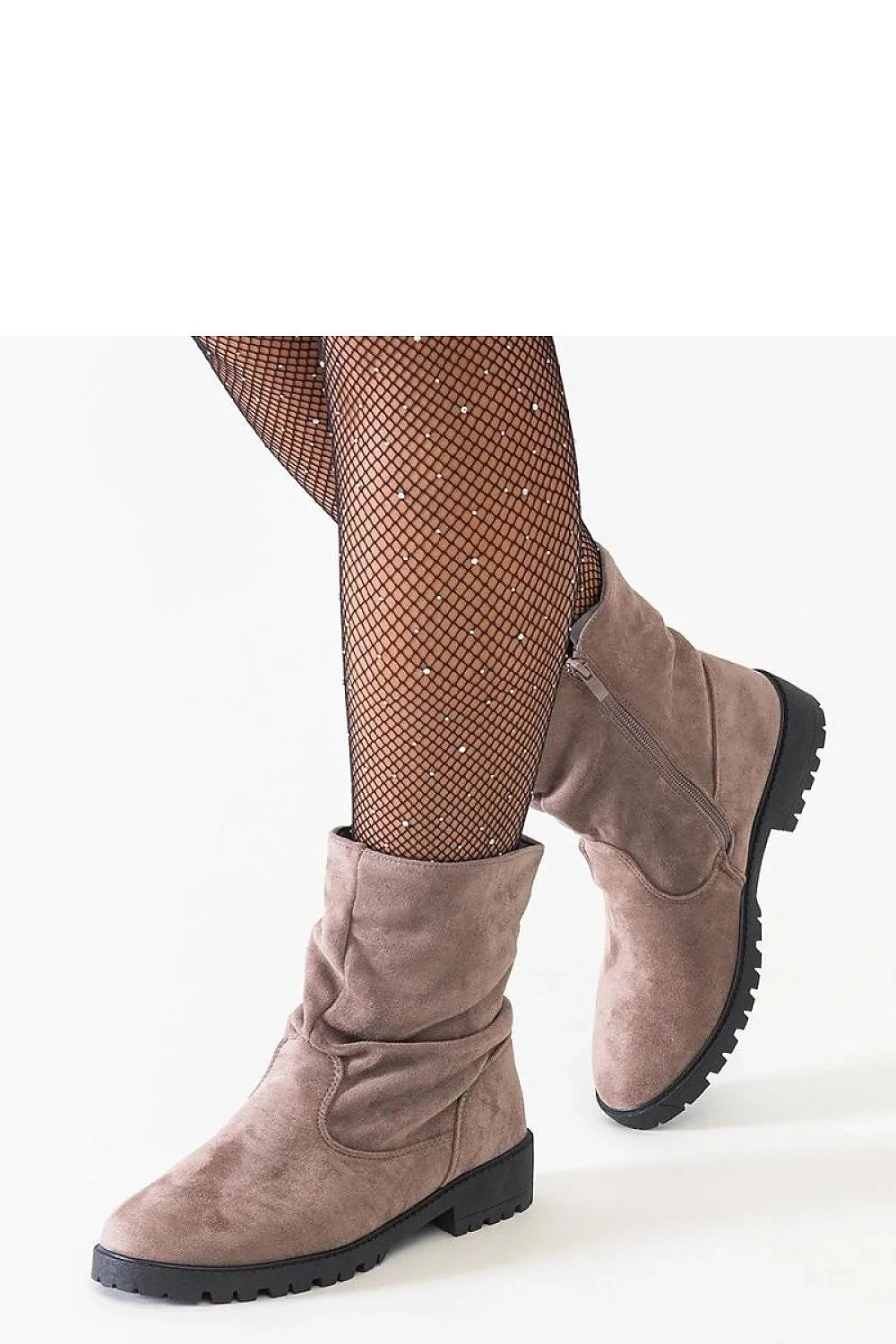bottines marron plissées suédine Hinda doublées cuir écologique mi mollet froncées fermeture éclair latérale bout amande semelle caoutchouc