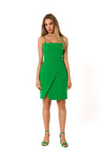 Robe de jour Moe verte ajustée décolleté V bretelles fines asymétrique polyester elasthanne taille ajustable femme