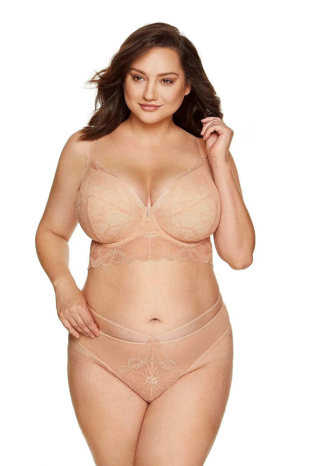 Set de lingerie élégant nude dentelle floral soutien-gorge bandeau culotte bikini femme mode intime occasion spéciale