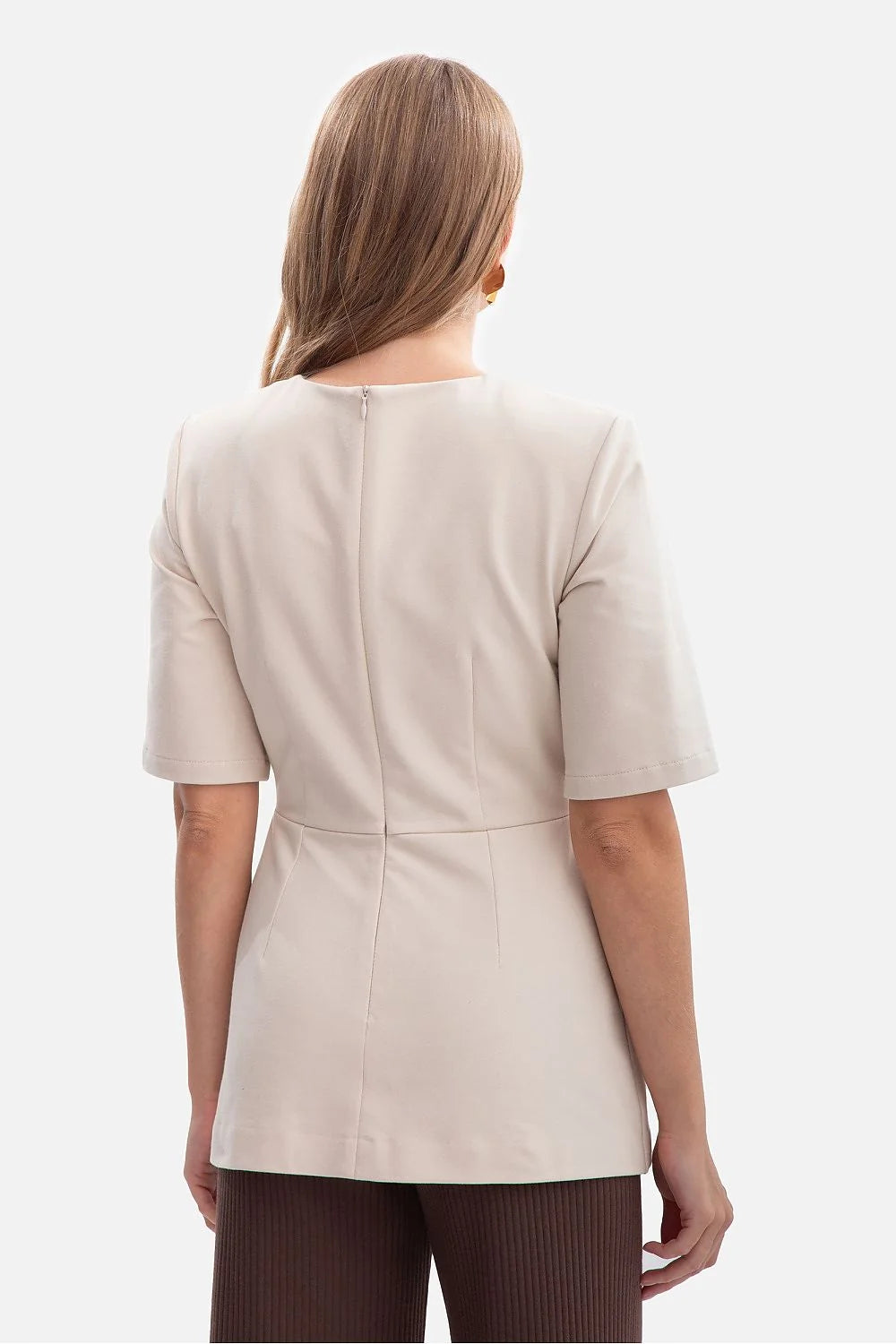 chemisier BeWear jersey 260g doublure boucle confortable élégant col rond manches coude coupe basque évasée cintrée beige crème