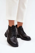 bottines femme Vinceza cuir naturel noir bout rond lacets fermeture éclair latérale œillets métalliques semelle gomme talon carré
