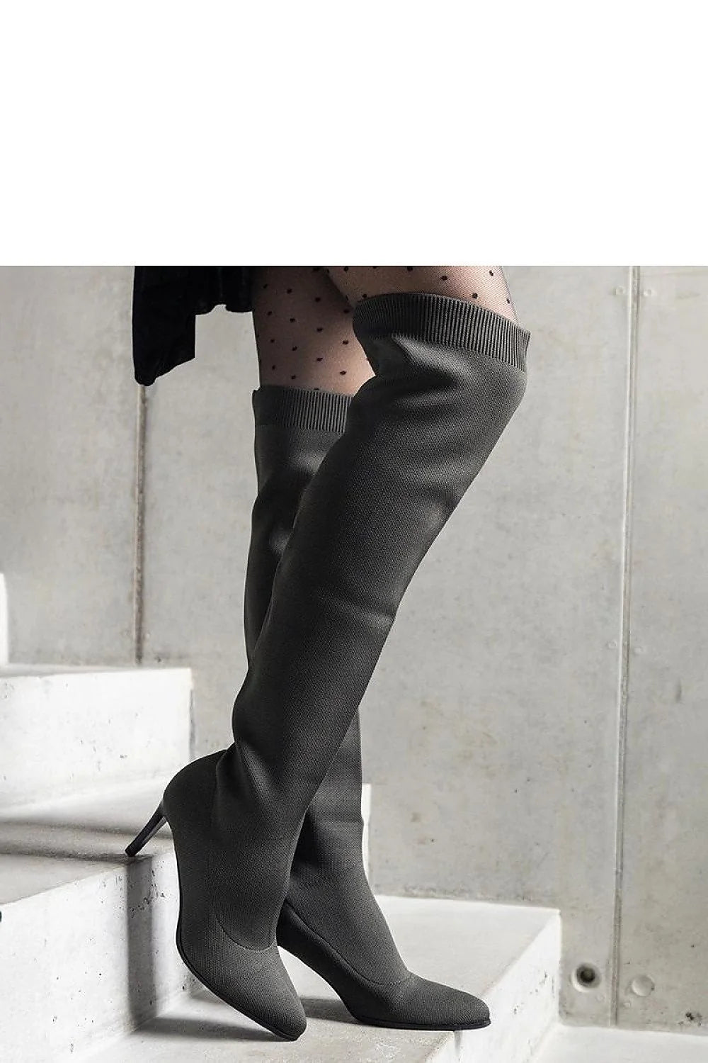 Bottes pour femmes à talons aiguilles gris foncé cuissardes élastiques matière synthétique doublée hiver 2023