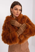 gants féminins élégants contrastés tissu lisse polyester spandex extensibles broderie florale tactiles pouce index bretelles tressées poignets sophistiqués brun rouille