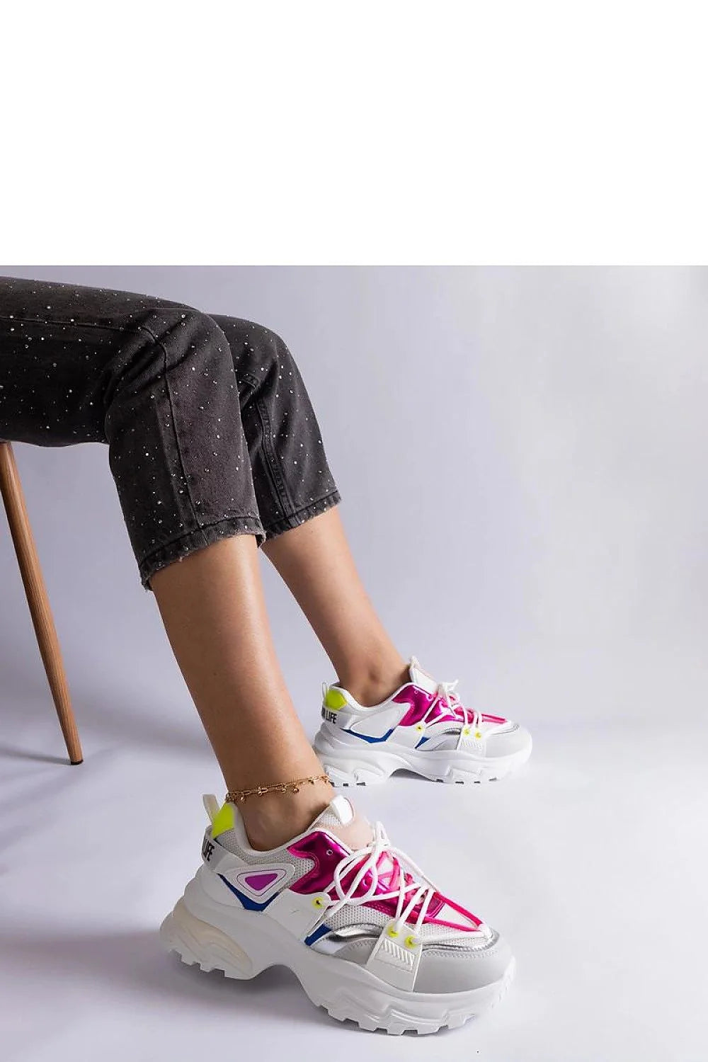 baskets Solea femme chunky lowtop semelle plateforme crantée amortie cuir synthétique mesh blanche fuchsia jaune bleu métallisé lacets rembourré adhérente