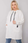 Sweatshirt à capuche long coton femme ample blanc confortable mode décontractée poche kangourou stylé