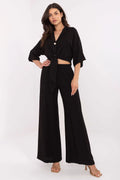 Ensemble Och Bella pour femmes chemise et pantalon noir style moderne coupe élégante tissu viscosé nylon confortable