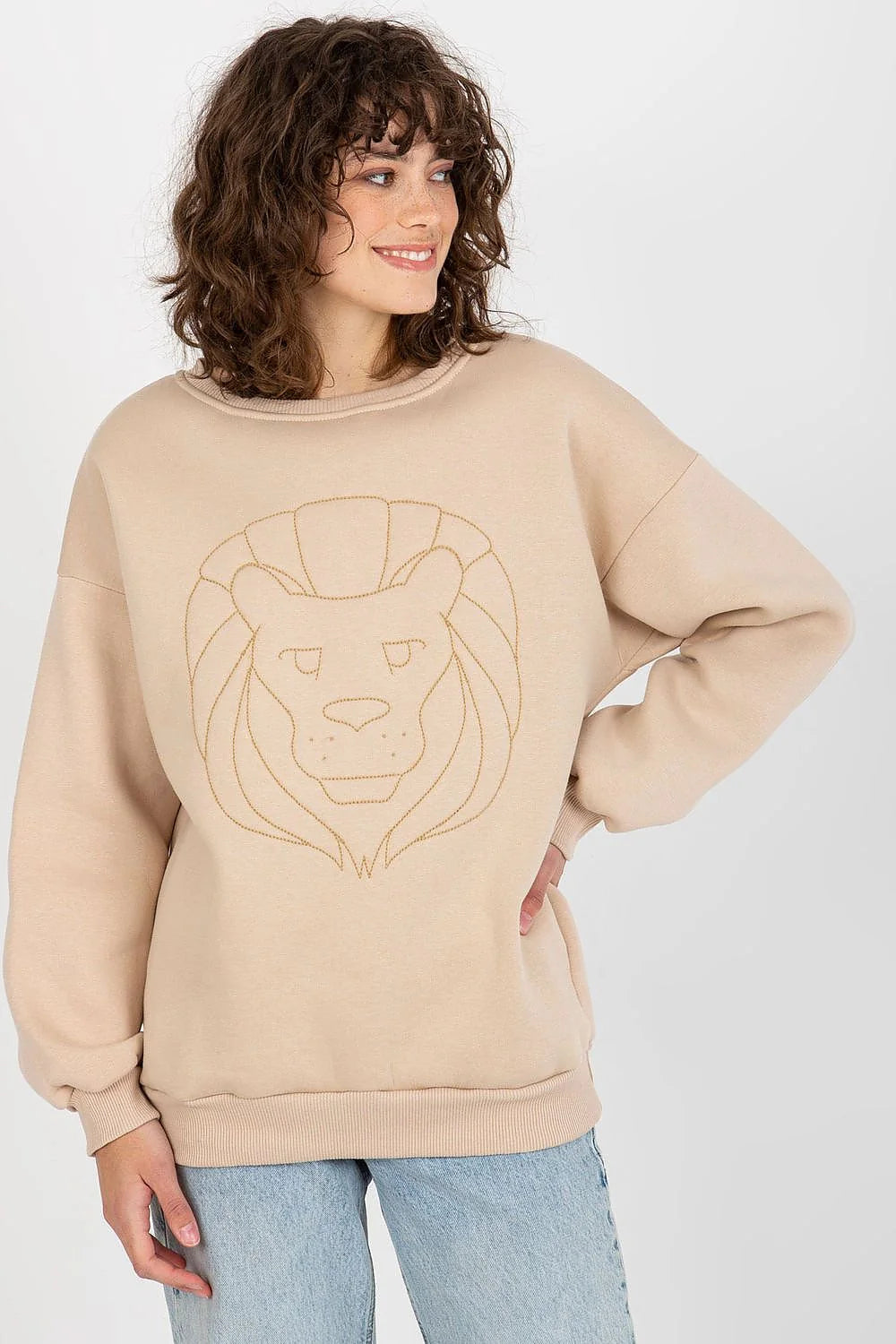sweatshirt féminin élégant confortable décontracté mélange coton élasthanne doublure chaude extensible durable manches longues col rond broderie subtile polyvalent stylé
