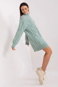 Robe pull femme vert menthe maille torsadée coupe ajustée longue manches longues col montant finitions côtelées occasion automne hiver