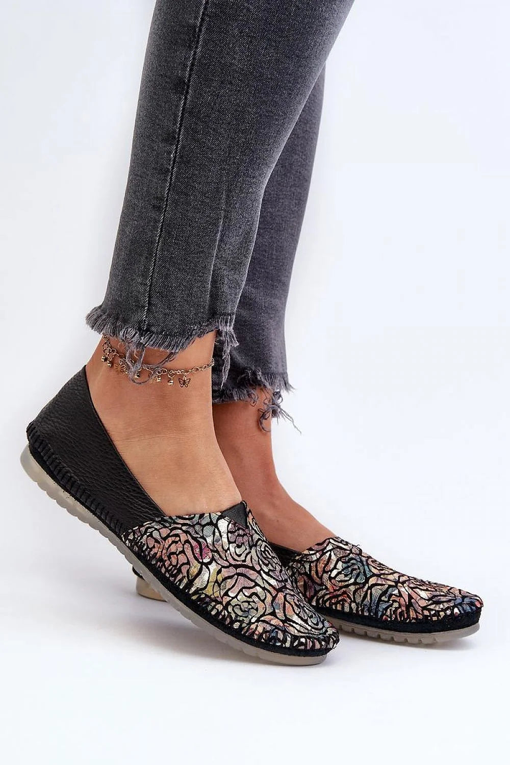 Ballerines femmes style mocassins motif multicolore artistique cuir confort semelle intérieure handmade Maciejka collection été ville