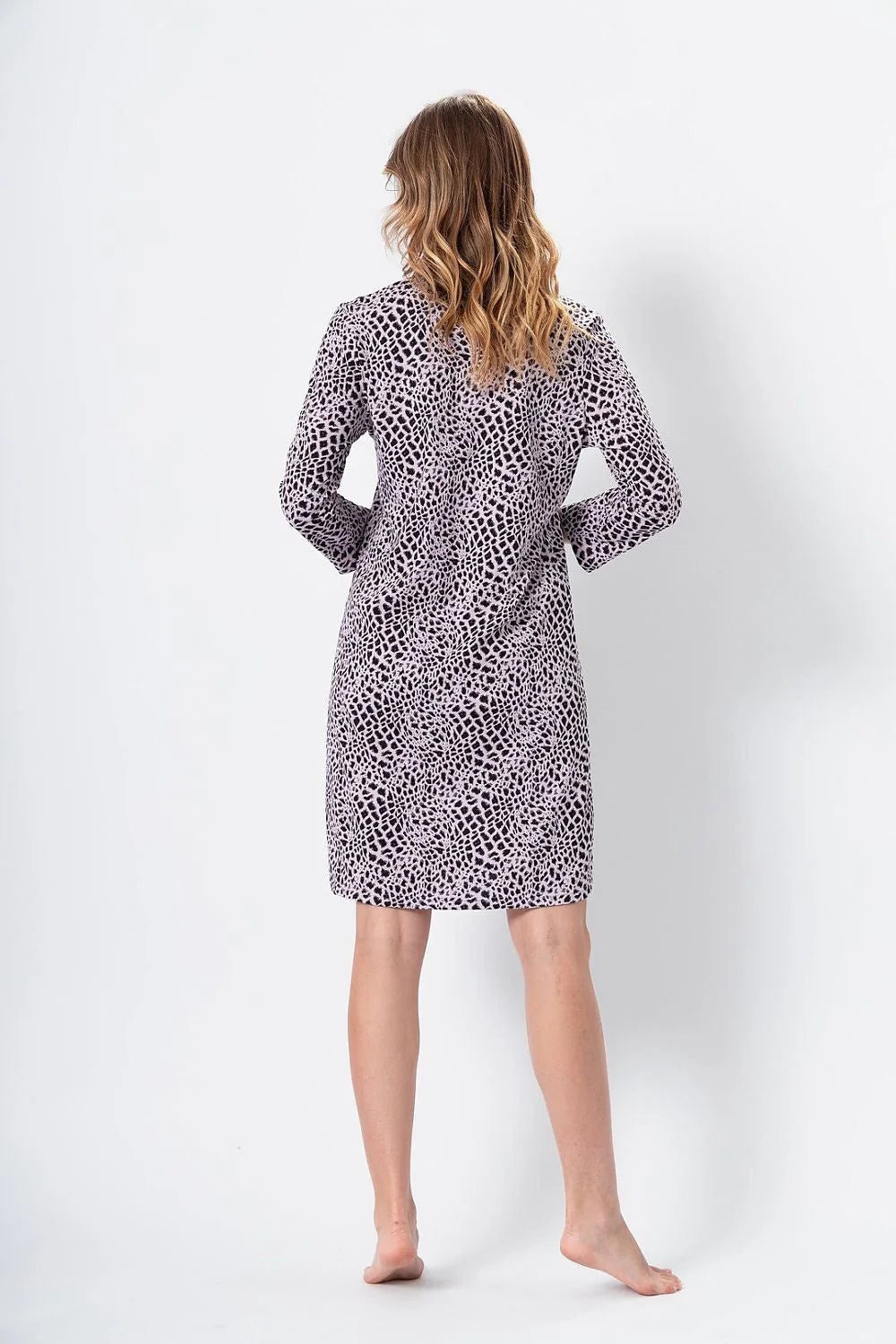robe féminine moderne imprimé abstrait noir blanc manches troisquarts encolure V coton respirant jersey modal coupe droite fluide