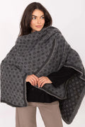 poncho oversize femme châle étole rectangulaire maille épaisse acrylique gris chiné jacquard floral monogramme bordure surjet contrastée chaud confortable polyvalent