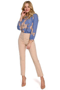 Pantalon femme cigarette beige clair élasthanne polyester élégant chic bureau mode tendance polyvalent