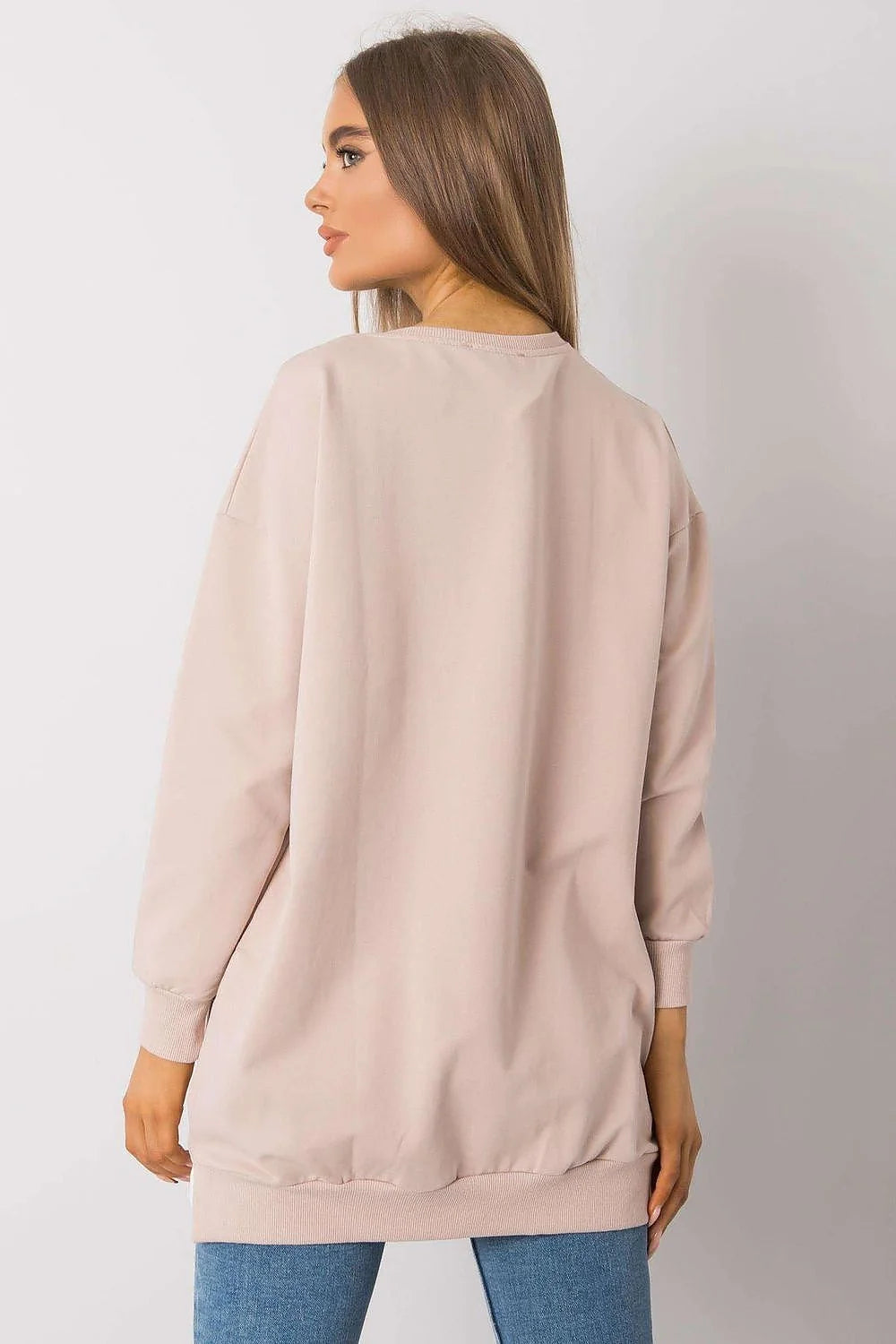 Sweatshirt femme design cœur love doré beige rosé coton polyester manches longues encolure ronde coupe ample